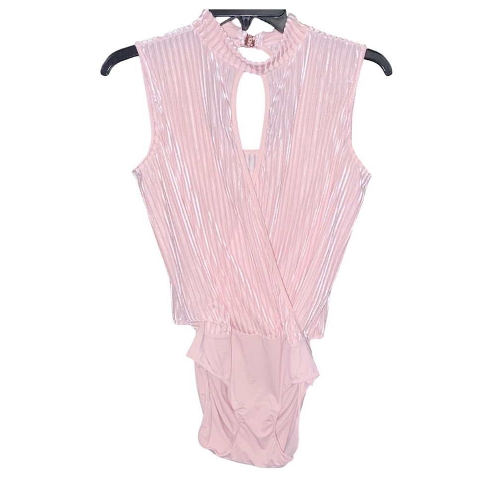Omnia Velveteen Pin-Stripe Bodysuit In Pale Pink NEW!